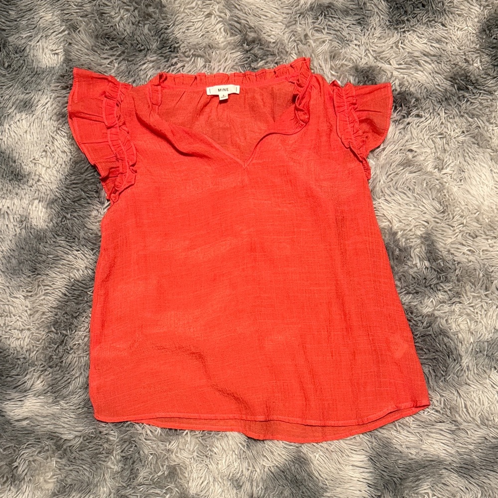 mine Coral Ruffle Sleeve Blouse